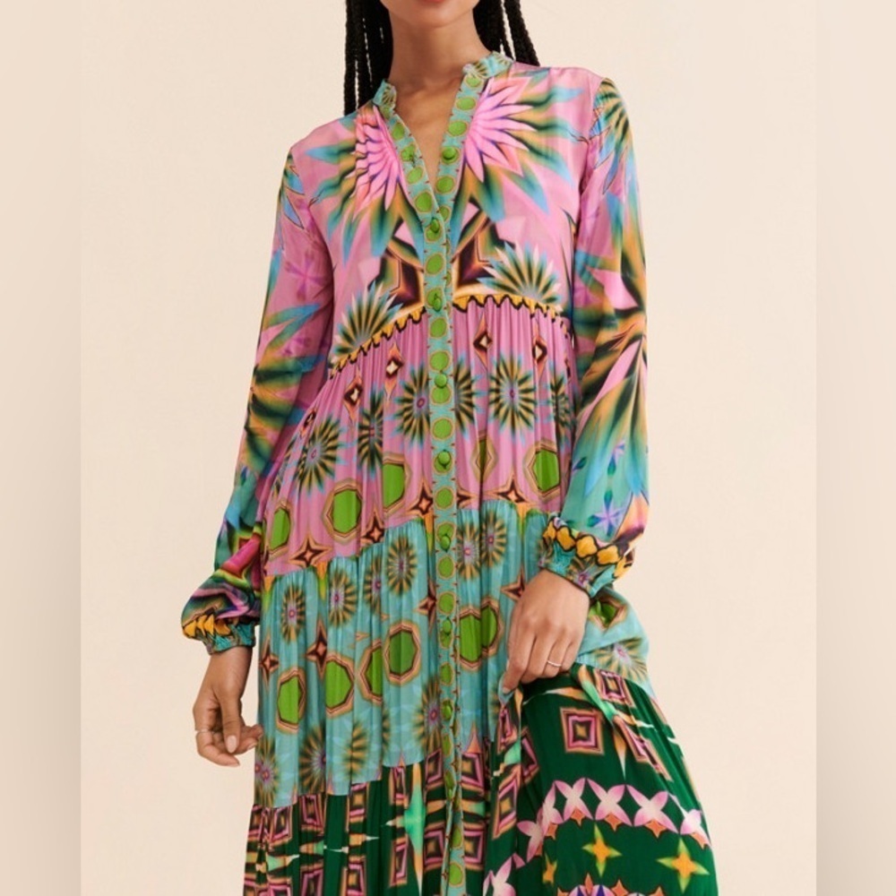 Siddhartha Bansal x Anthropologie Mixed Print Button Front Maxi Dress Size XS - Picture 5 of 15